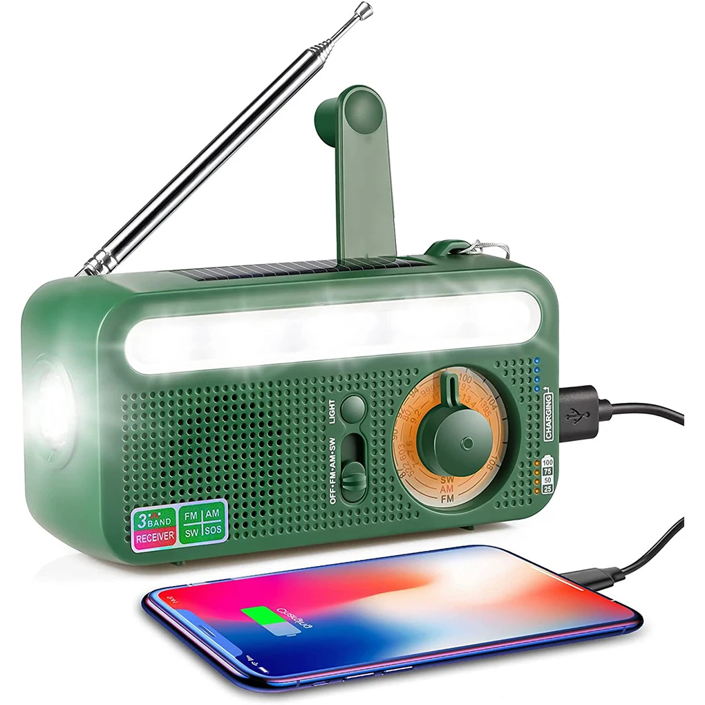Solar Power Hand Crank Emergency Rechargeable AM FM SW Radio With 2000mAh Power Bank Flashlight Reading Lamp SOS Alarm