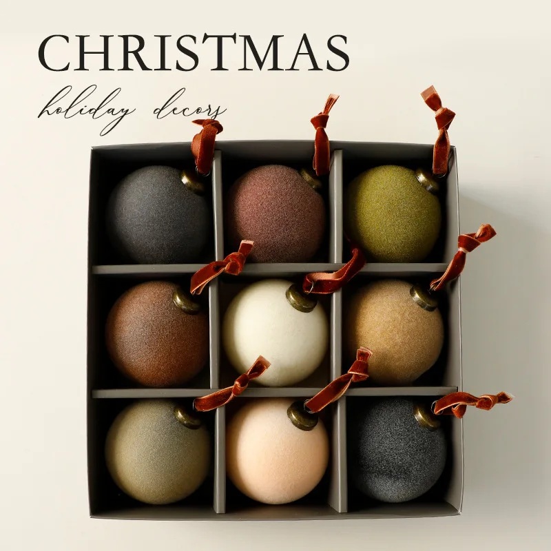 

9Pcs Light Luxury Christmas Ball Ornaments Flocking Christmas Tree Party Decoration 2025 New Year Christmas Spheres Pendant