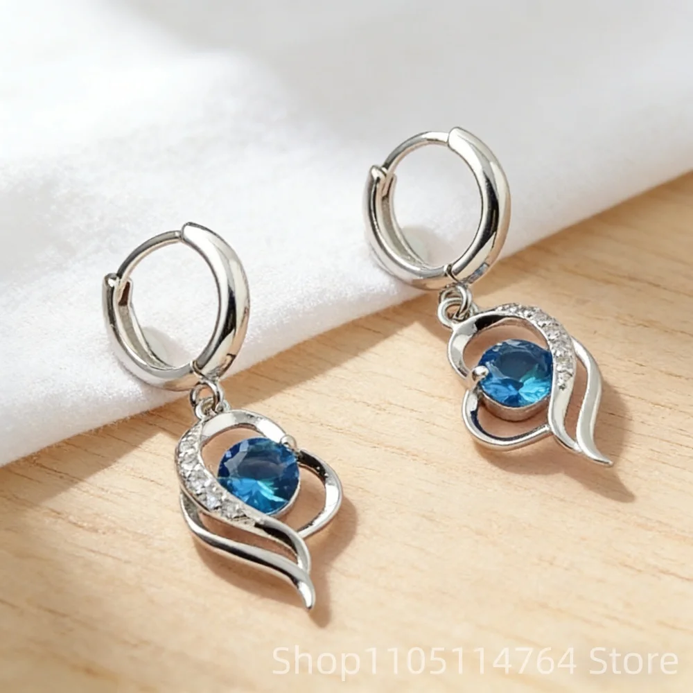 

925 Sterling Silver Blue Crystal Earrings Light Luxury Diamond Earrings Ladies Fashion Birthday Party Wedding Jewelry Gift