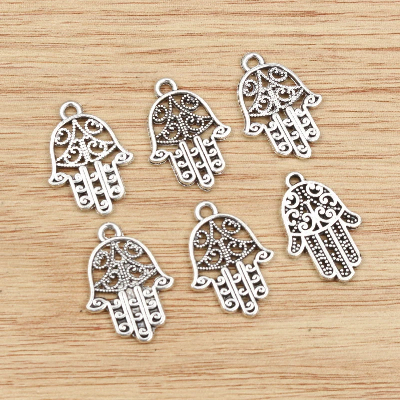 15pcs Hamsa Palm Hand Charms Pendant 20x15mm Alloy Metal DIY Jewelry Making Accessories Findings for Earrings Necklace