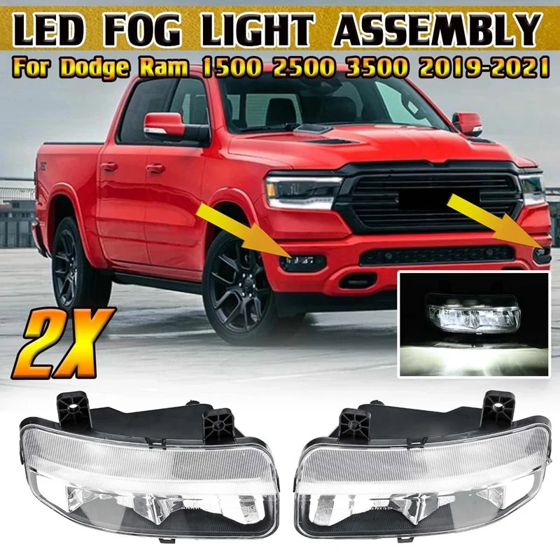 NEW-2Pcs 12V LED Car Fog Lamp Lights For Dodge Ram 1500 2500 3500 DT 2019-2021 Front Bumper Headlights Signal Lamp Assembly