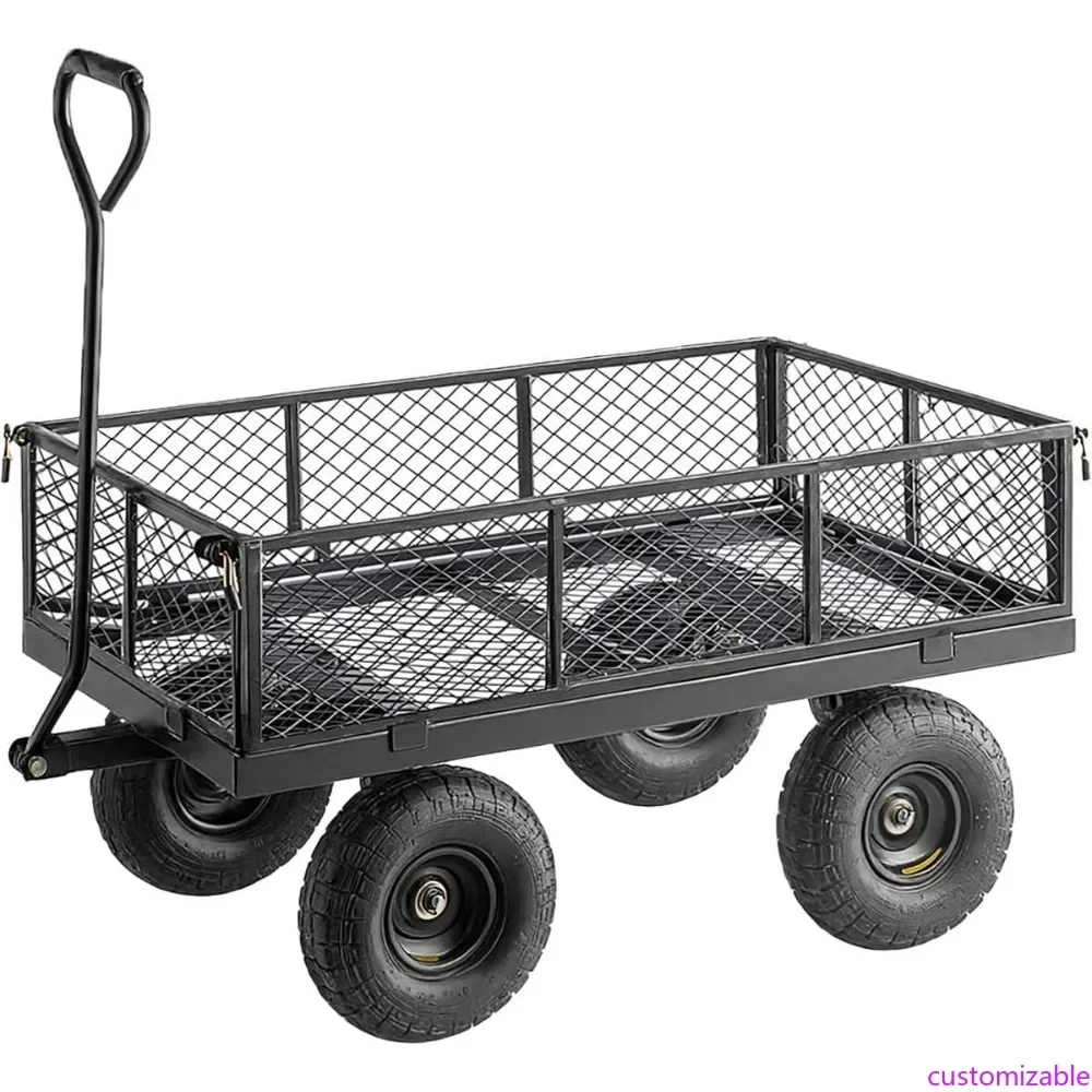 

Прочная стальная садовая тележка грузоподъемностью 800 фунтов с черной сеткой, съемными бортами и опцией плоской платформы, платформа 42,5 x 21 дюймов