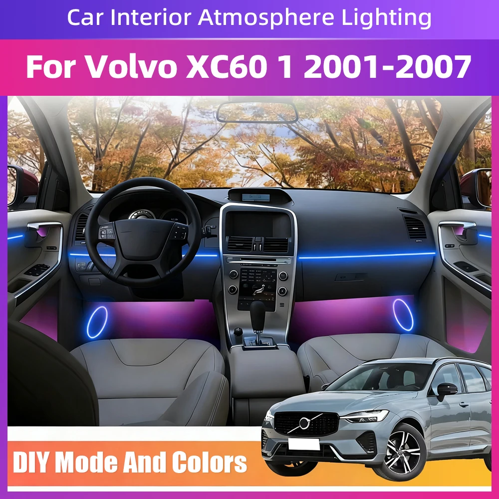

Скрытая светодиодная декоративная световая лента для салона автомобиля, несколько режимов, 64 цвета для повышения освещения вождения для Volvo XC60 1 2011-2017