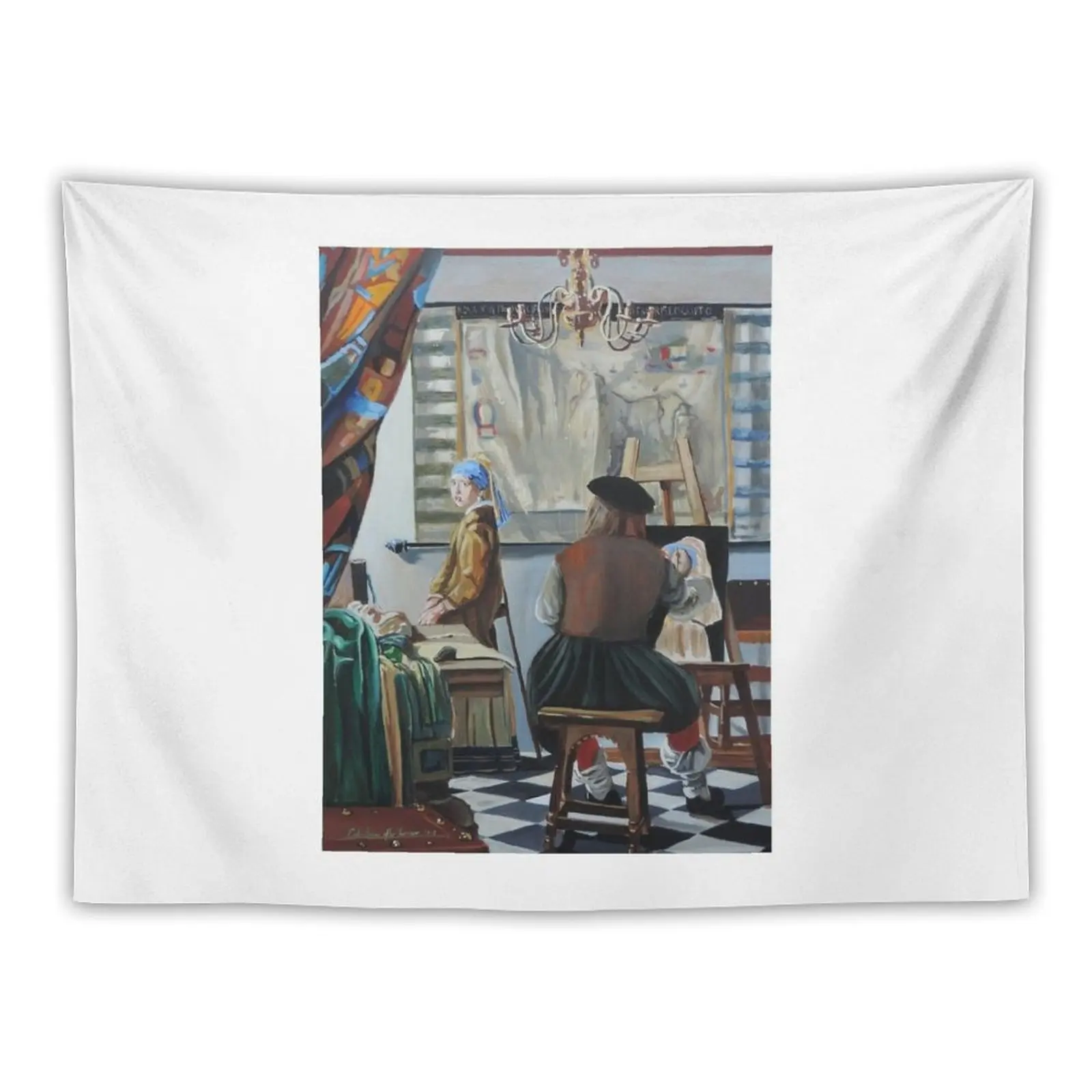 Vermeer paints the girl with a pearl earring (2016) Tapestry Custom Decoration For Rooms Bedroom Decor Aesthetic Tapestry