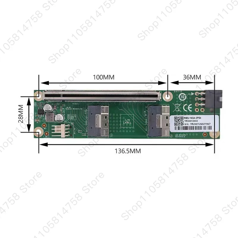 Discrete graphics card, external, expansion, extension PCIe 4.0 5.0 16x to SlimSAS 8654 baseplate