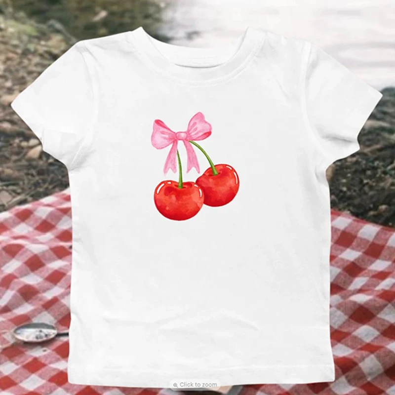 Y2k cherry print round neck T-shirt Y2k top casual women's round neck top summer retro 2000s top sexy T-shirt street top EMO