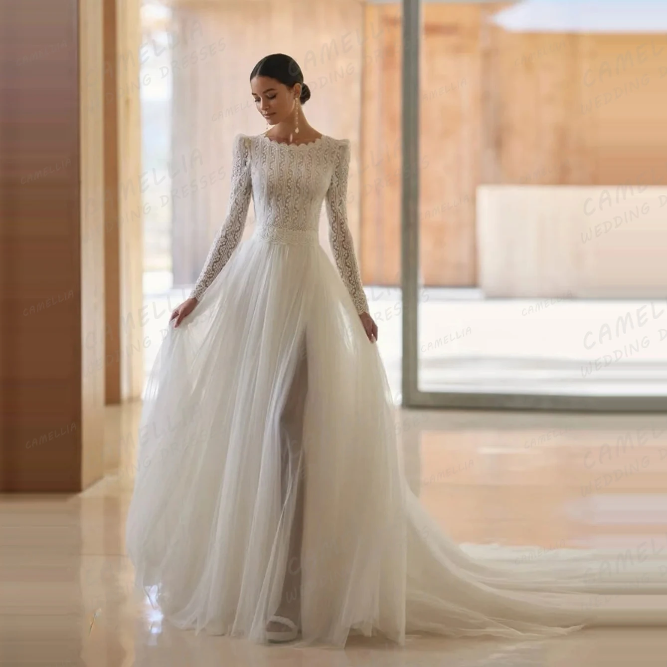

Simple Princess Wedding Dresses Women's A Line Appliques O Neck Long Sleeve Bridal Gowns 2025 Tulle Vestidos De Novia Customized