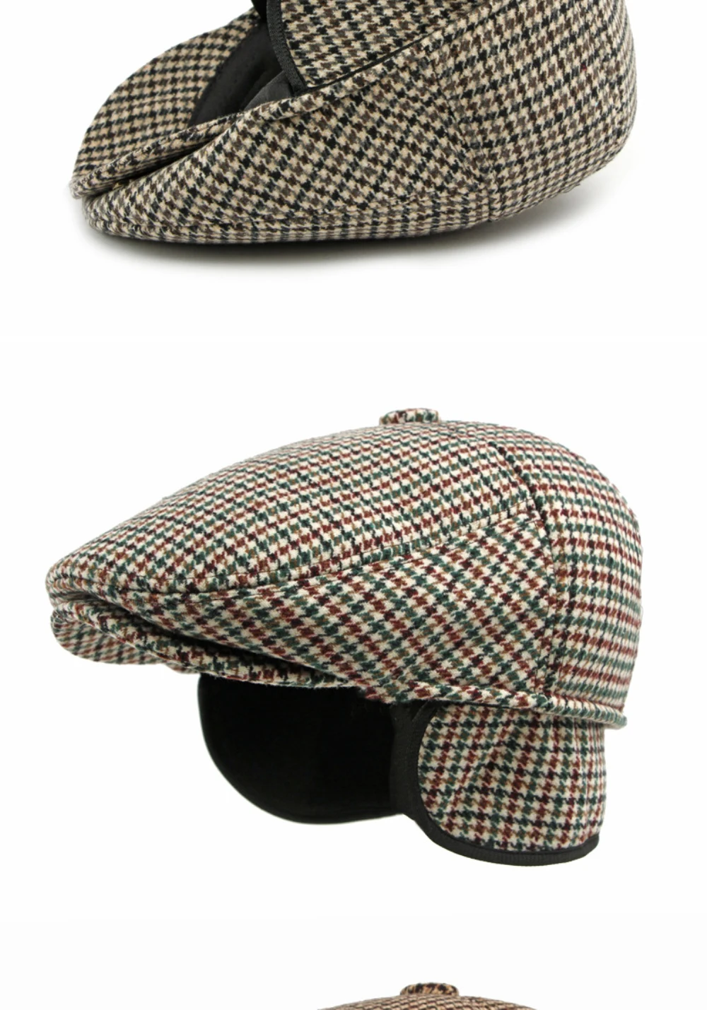 HT5164 Herren- und Damen-Baskenmütze, dicke warme Ohrenklappenmütze, Herbst-Winter-Karo-Ivy-Flatcap, Baskenmütze mit Ohrenklappen für Männer und Frauen. – Detail 12