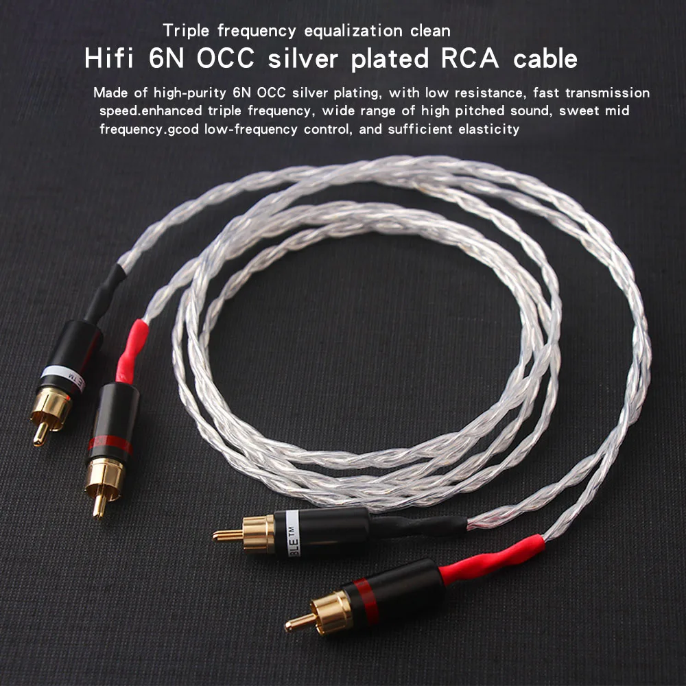 RCA cable 6N OCC silver plated HiFi audio line PTF external sound card power amplifier CD machine adapter line RCA connector