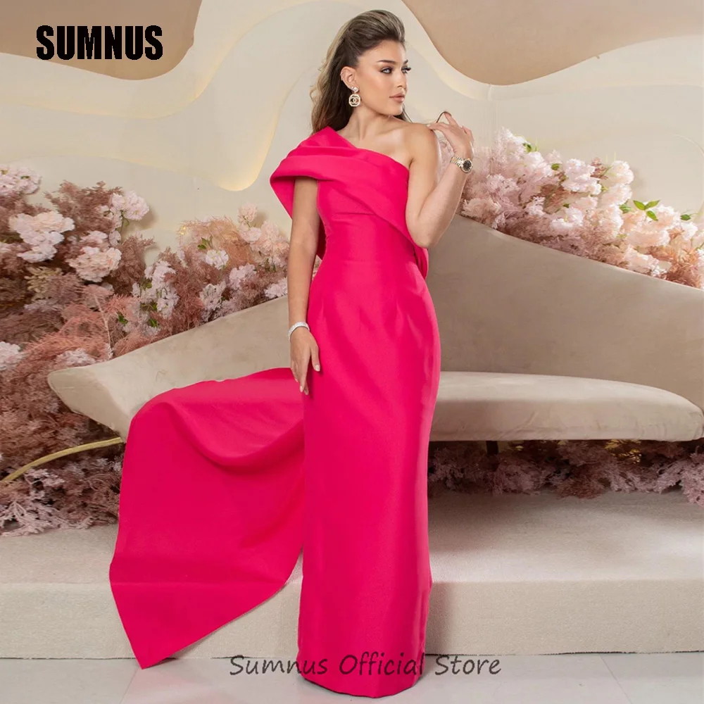 

SUMNUS Vintage Long Red One Shoulder Evening Dresses Simple Mermaid Prom Dress Floor Length Robe De Mariée Party Gown For Women