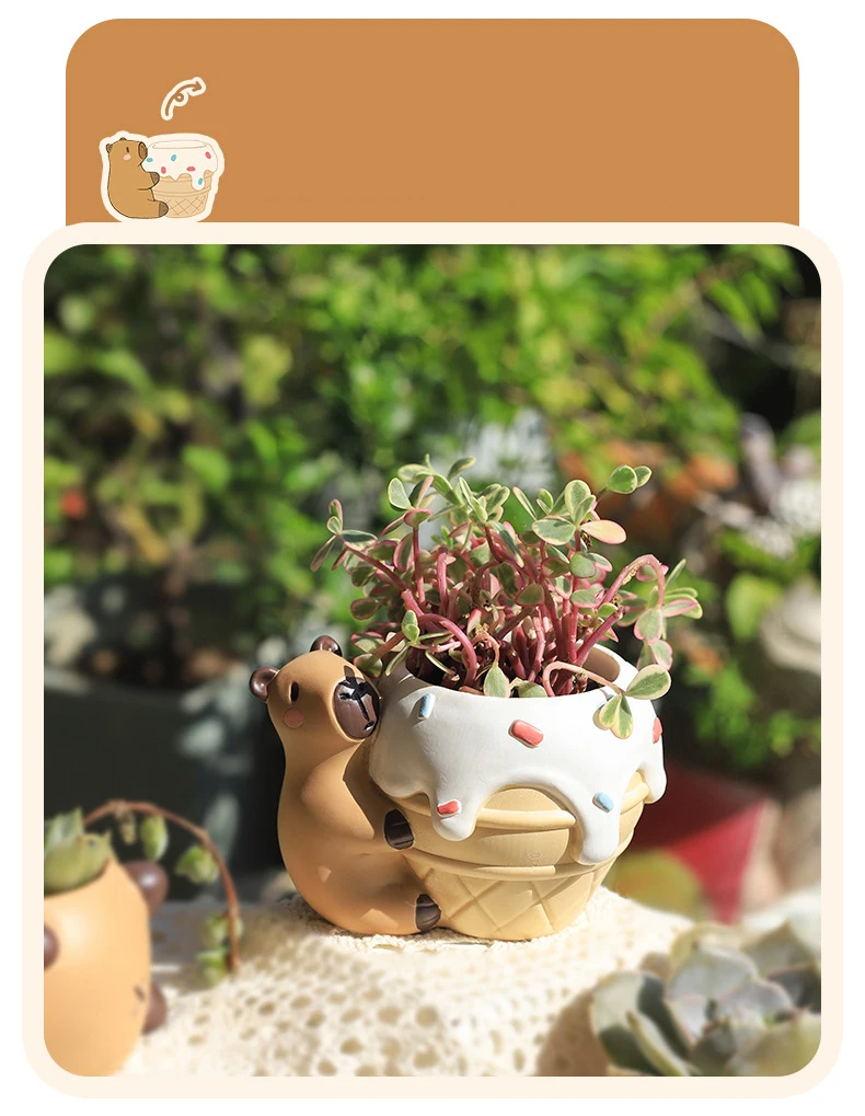 Cute Capybara Small Plant Pot Resin Succulent Planter for Home Office Desk Mini Ornament Fairy Garden Flowerpot Decoration