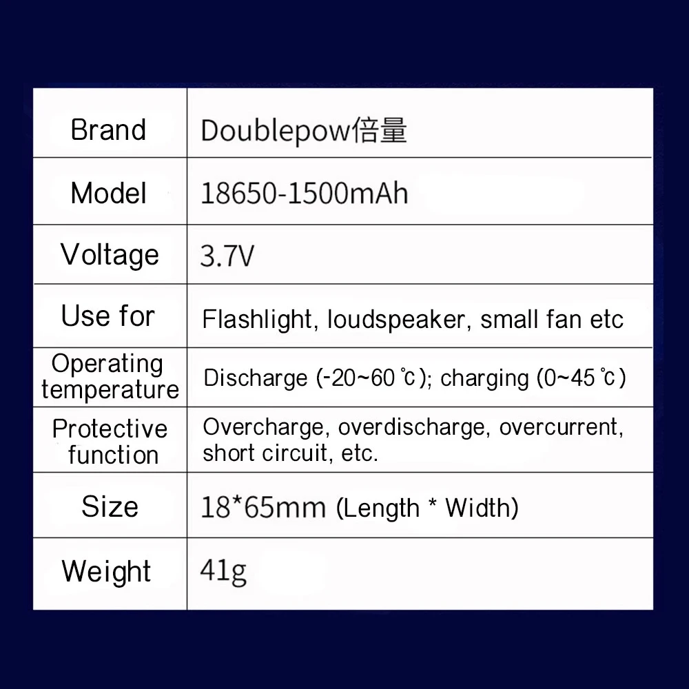 DOUBLEPOWER 1pcs 18650 Battery 3.7V 1500mah Flat Head Rechargeable Lilon Lithium Battery For Flashlight Electrical Tool