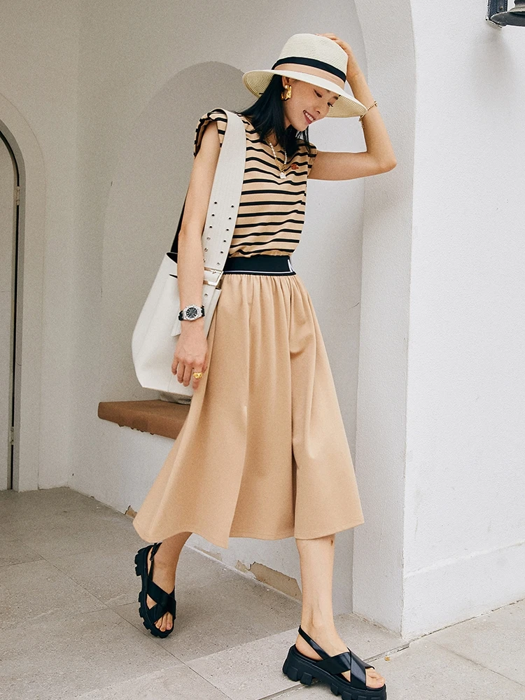 

Модный вязаный комплект с полосками: дышащая юбка и топ LT0252 – летний женский комплект-двойка