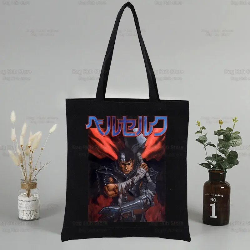 Berserk Anime Shopping Black Bags Canvas Guts Griffith Tote Bag Behelit Legend Sword Bag Handbag Warrior Harajuku Shoulder Bag