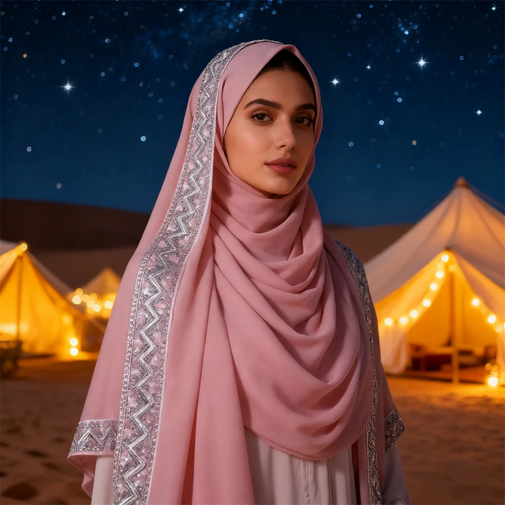 

Muslim Chiffon Embroidery Long Hijab Scarf Women Islam Stoles Shawl Wrap Turban Bandanas Headband Bufanda Foulard Turbante Mujer