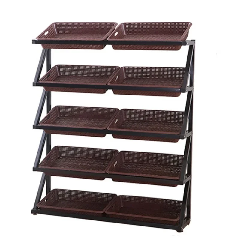 Supermarket Shelf Retail Shelves with Basket 5 Tier Grocery Store Fruit and Vegetables Display Stand