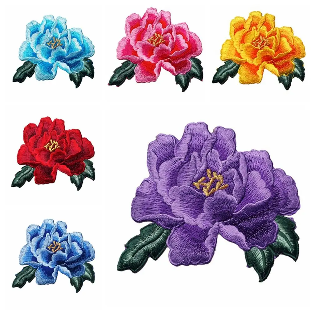 14CM Red Blue Purple Peony Flower Sew Iron On Patches Embroidered Badges For Dress Clothes DIY Wedding Appliques Decoration