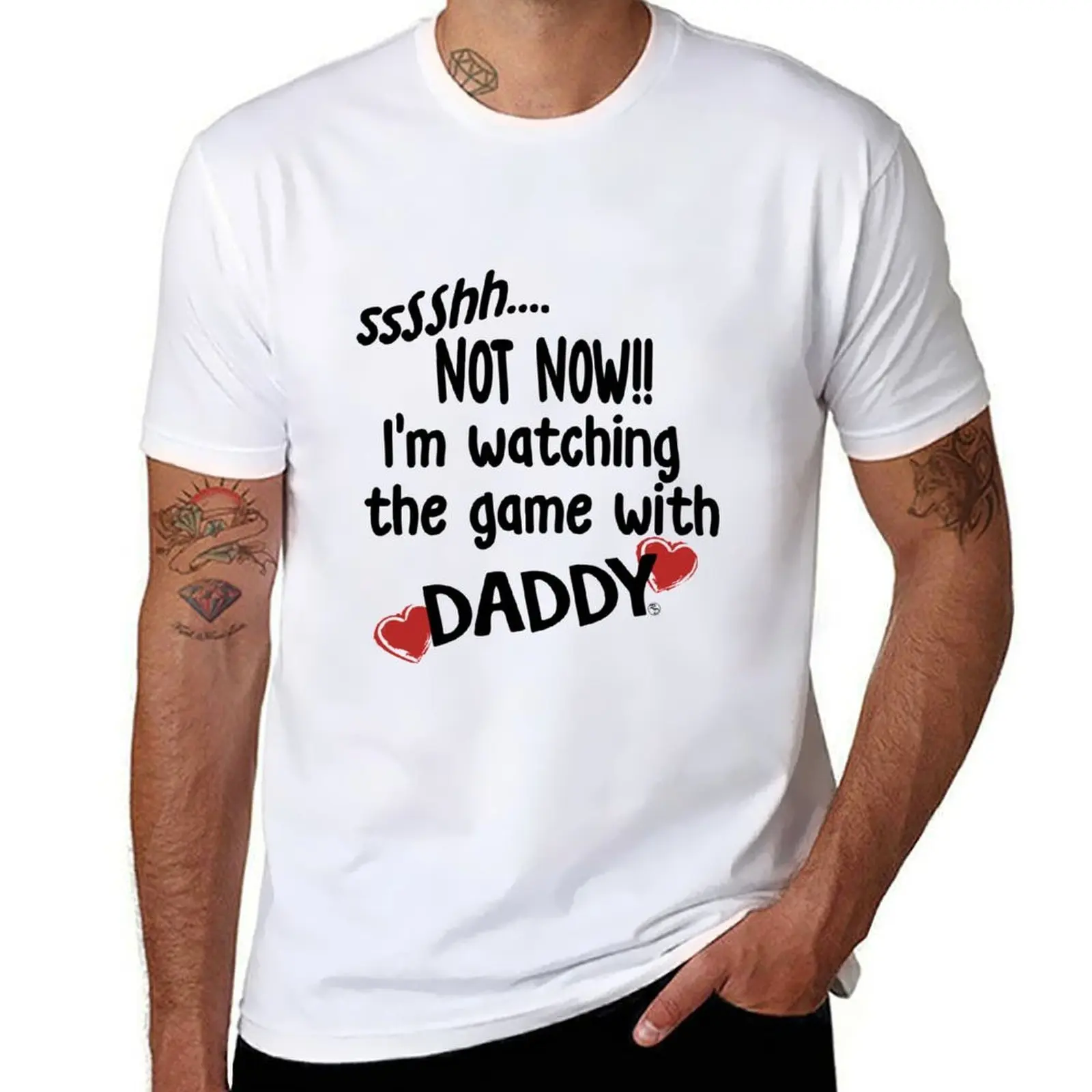 

Watching the game with Daddy T-Shirt cotton tshirt 100% cotton t shirts high quality T-Shirt