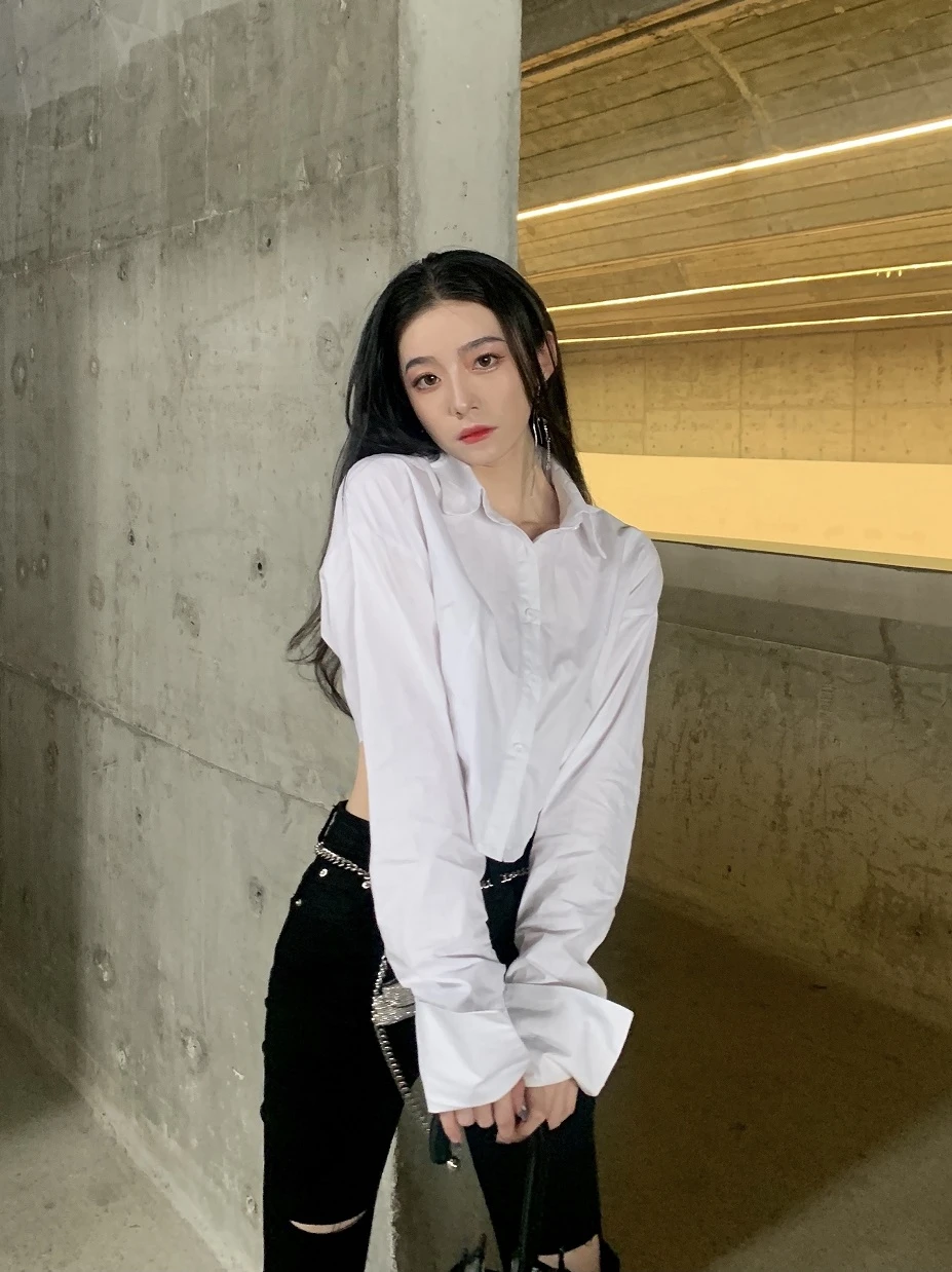 

SIMONA22 Autumn Versatile White irt ort Length Asymmetrical Hemline High Waist Straight Cut Women's Premium Faion irt