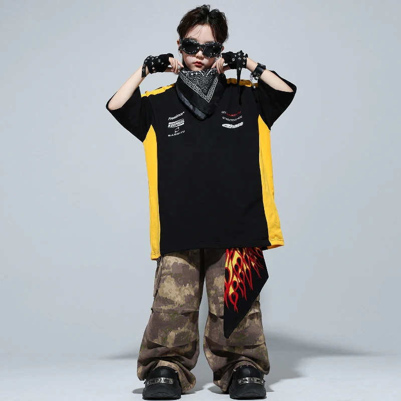 Neue Hip Hop Dance Kleidung Sets Jungen Kurzarm Tops Camo Hosen Bühne Dance Wear Gruppe Jazz Street Dance Performance Kostüm