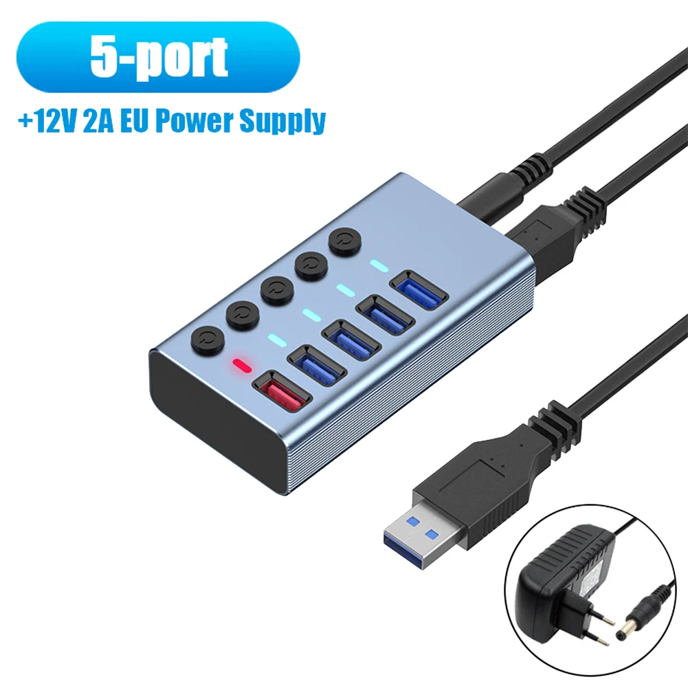 Imagem -02 - Usb 3.0 Porta de Carregamento Rápido Extensor de Computador Fonte de Alimentação Externa eu Plug Portas 2.4a 12v Hub