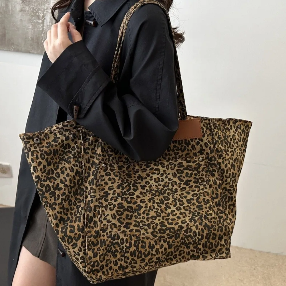 

Square Leopard Print Shoulder Bag Korean Style Large Capacity Canvas Tote Bag Underarm Bag Crossbody Bag Women Handbag Travel