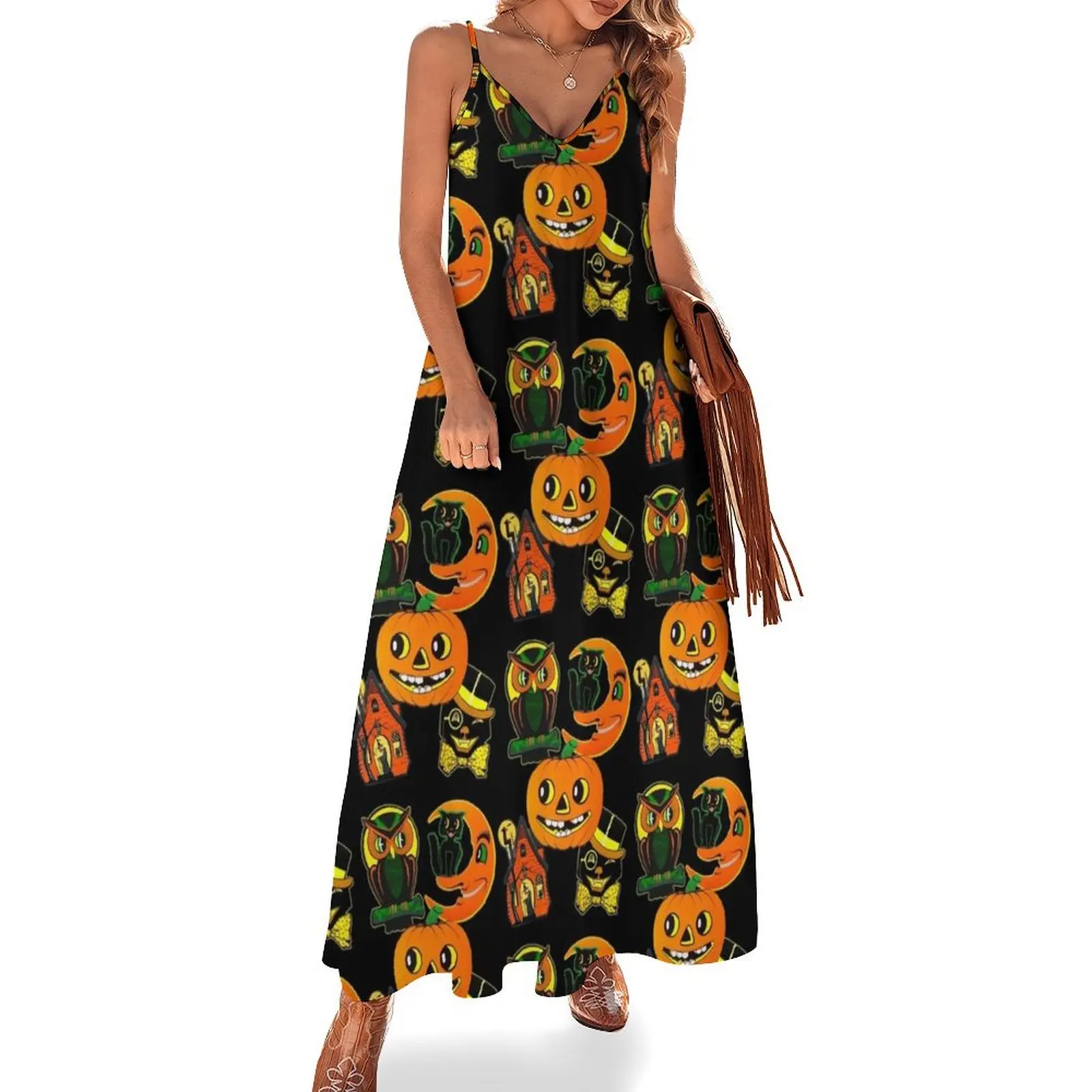 

Vintage Halloween Decorations Sleeveless Long Dress Evening dresses women's fashion dresses Dress