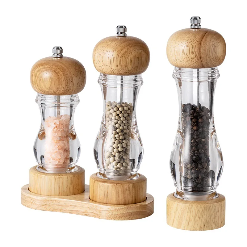 6/7/8 Zoll Acryl-Pfeffermühle, manueller kreativer Gewürzstreuer aus Holz, transparente Pfeffermühle, Meersalzmahlen, Gewürzflasche