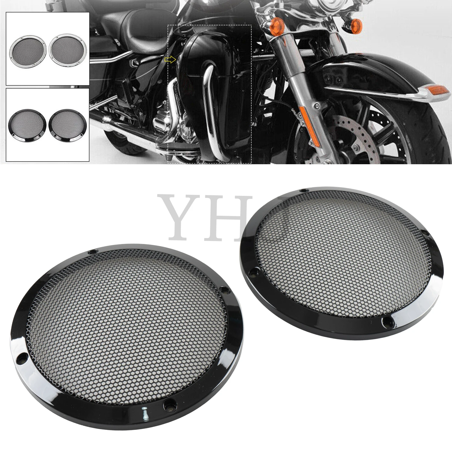 

6.5" Saddlebag Lid Speaker Grill Cover For Harley Motorcycle Touring Road King Electra Street Glide 1983-2023 Black