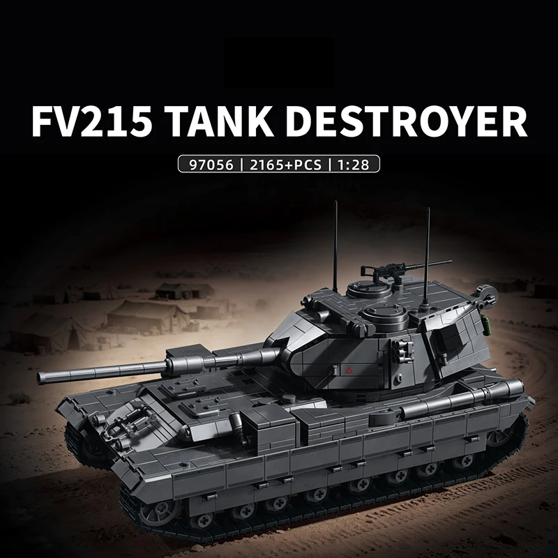 2165 PCS FV215 Tankvernietiger Militaire Bouwstenen, Schaal 1:28 Britse Tankmodel Collectible Legervoertuig Bouwstenen