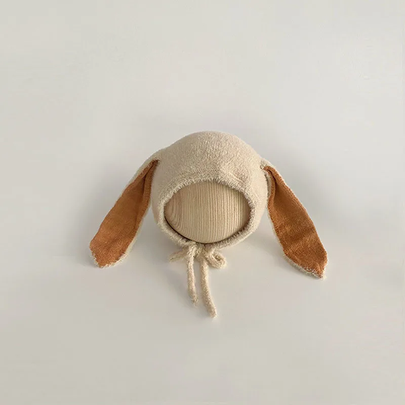 Bonnet en peluche pour bébé avec oreilles de lapin, bonnet pour enfants, optique réglable, bonnet chaud pour enfants, bonnet pour filles, accessoires pour bébé, hiver