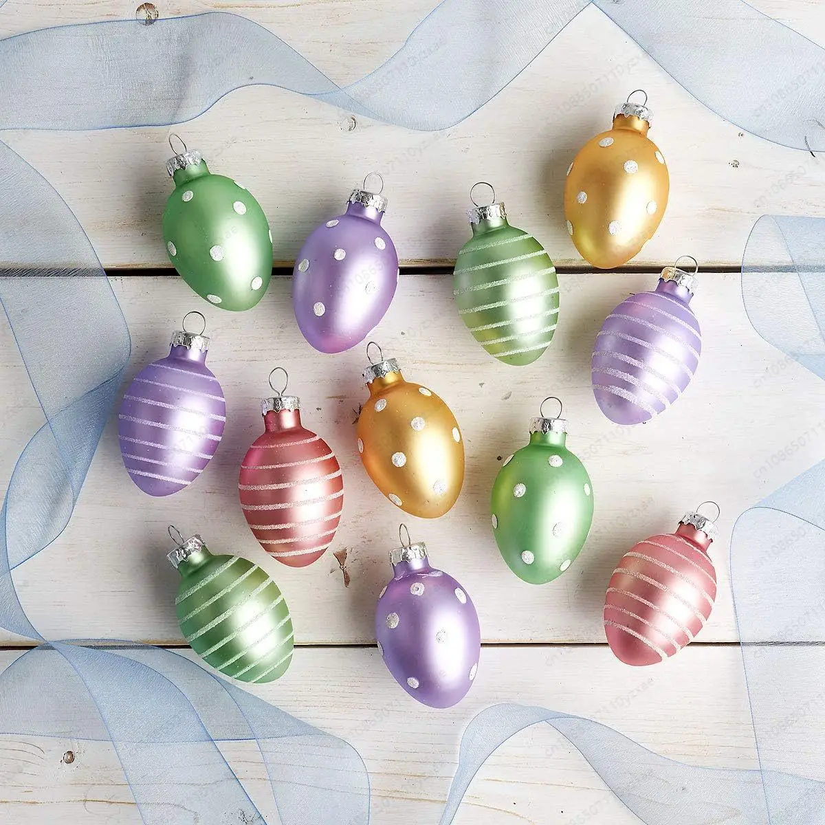 12Pcs Glass Easter Egg Ornaments - Hanging Decorations for Easter Tree, Home Holiday Display, Assorted Colors & Patterns