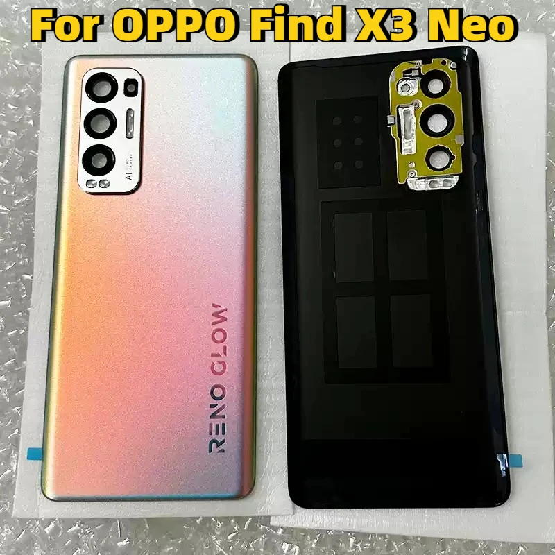 Glass Battery Back Cover For OPPO Find X3 Neo 5G CPH2207 Rear Housing Door Case With Camera Lens Replacement+Sticker