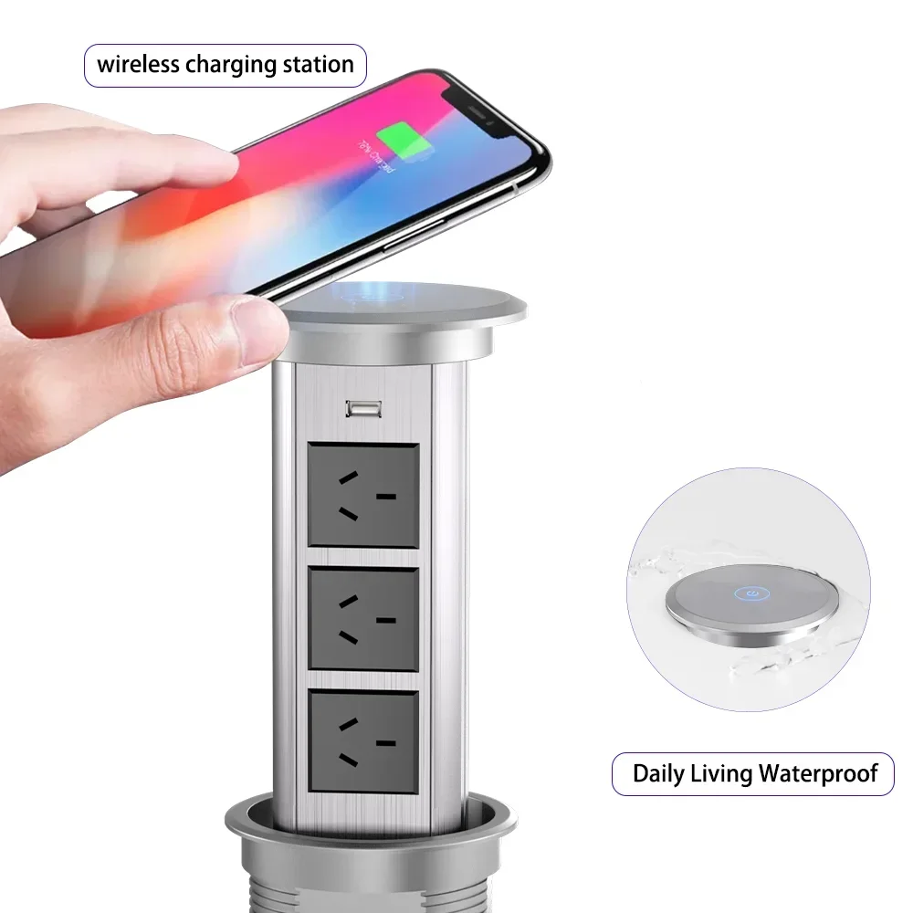 

Pop Up Power with Wireless Charger Electrical Outlets Smart Power Socket Australia 3plug 1USB