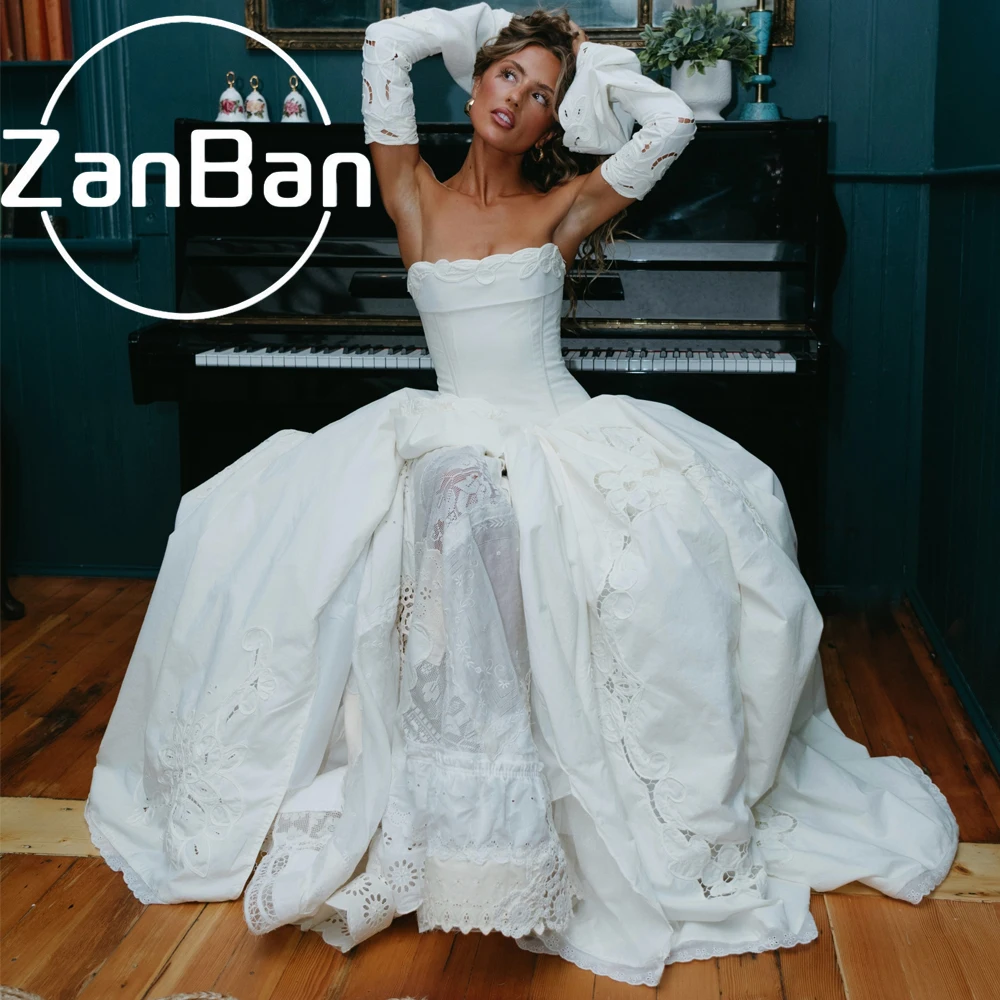 ZanBan Customized Luxury Jacquard Strapless Ball Gown Wedding Dress with Puffy Skirt Vestidos De Novia Women Bride Dress