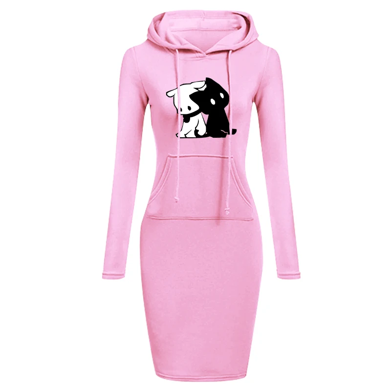 Women Fashion Hooded Sweater Dress Autumn and Winter Long Sleeve Hoodie Dress Slim Fit Pullovers Sweatshirt Dress