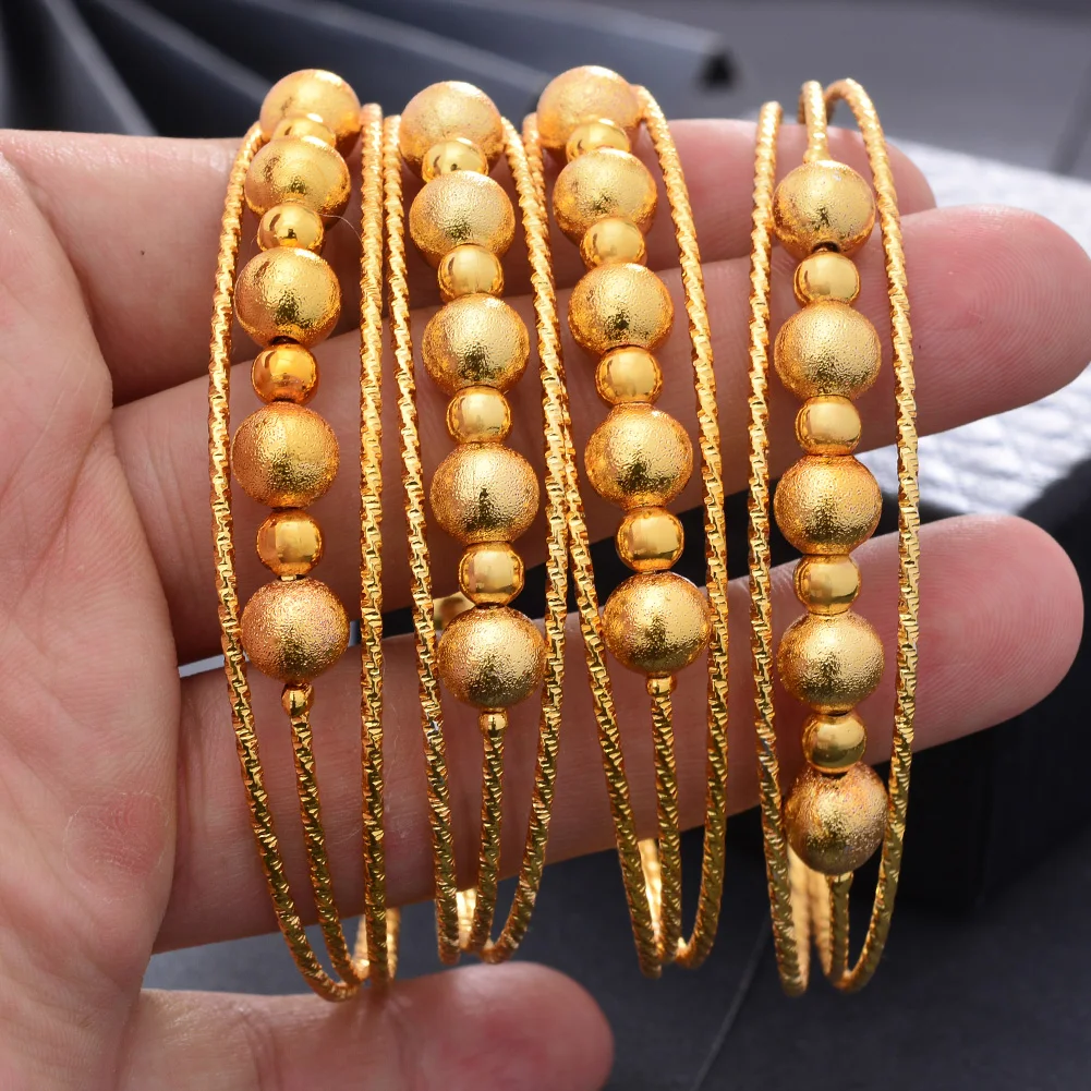 24K Bead Dubai bangles for women Ethiopian Africa Fashion Gold Color Saudi Arabia Bride Wedding Bangles Bracelets Jewelry Gifts