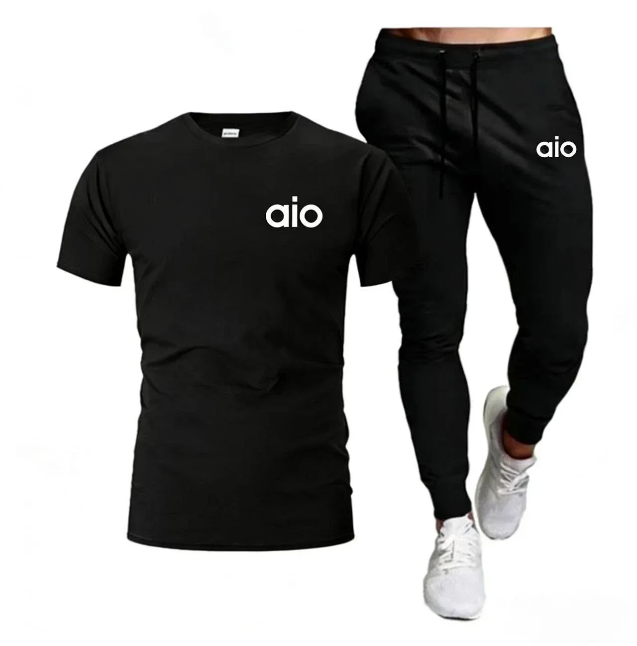 

2026 Summer Men's Tracksuit Set Pure Cotton T-shirt and Thin Long Pants 2 Piece Outfit Breathable Quick Dry Jogging Sportswear M