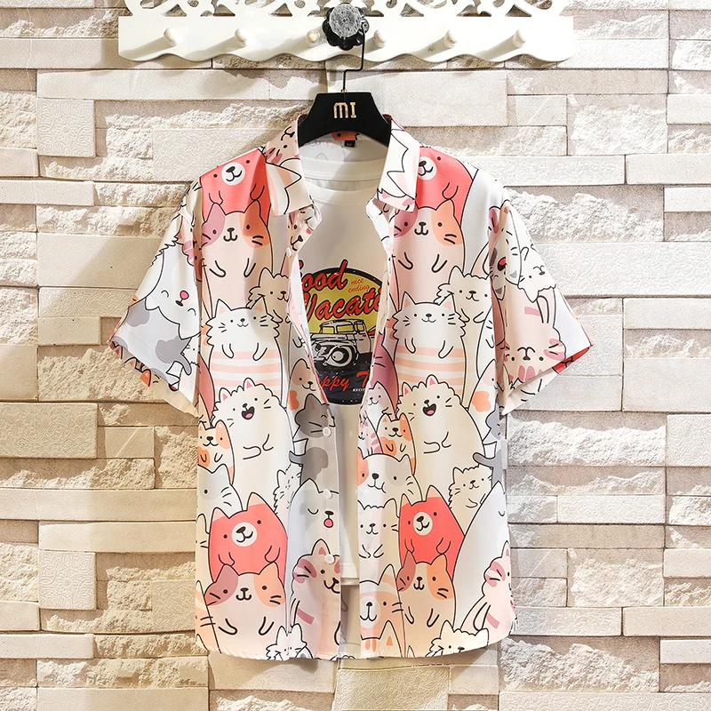 Men's Oversized Casual Summer Hawaiian Shirts Short Sleeve Ice Silk Beach Streetwear Flower Loose Fit Daily Nightclub Shirt