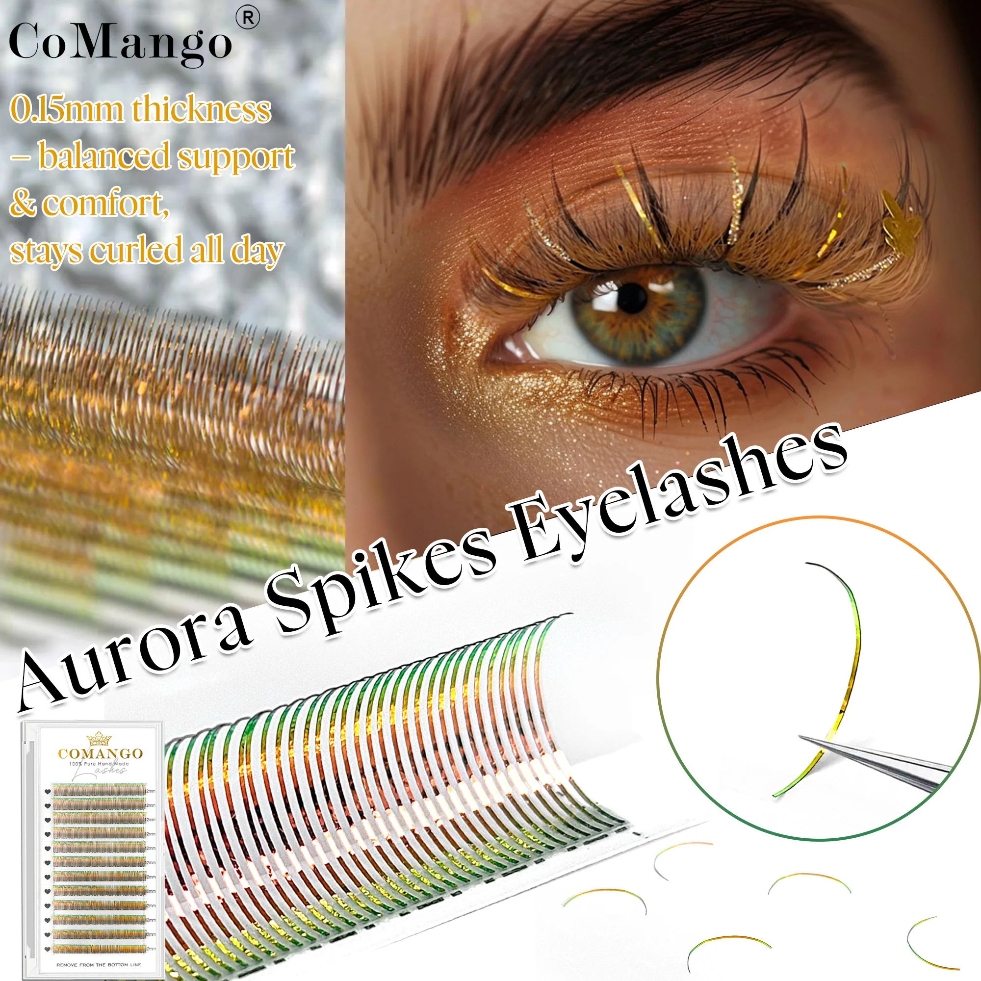 CoMango Aurora Anime-Spike-Wimpernverlängerungen C/D-Curl Mix 8-15mm Vorgefertigte Fächer Wimpern Wispy Falsche Wimpern Bunt Weihnachten