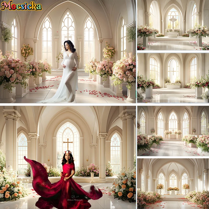 

Mocsicka Photography Background White Palace Church Floral Decor Wedding Maternity Adult Kids Art Portrait Backdrop Photo Studio