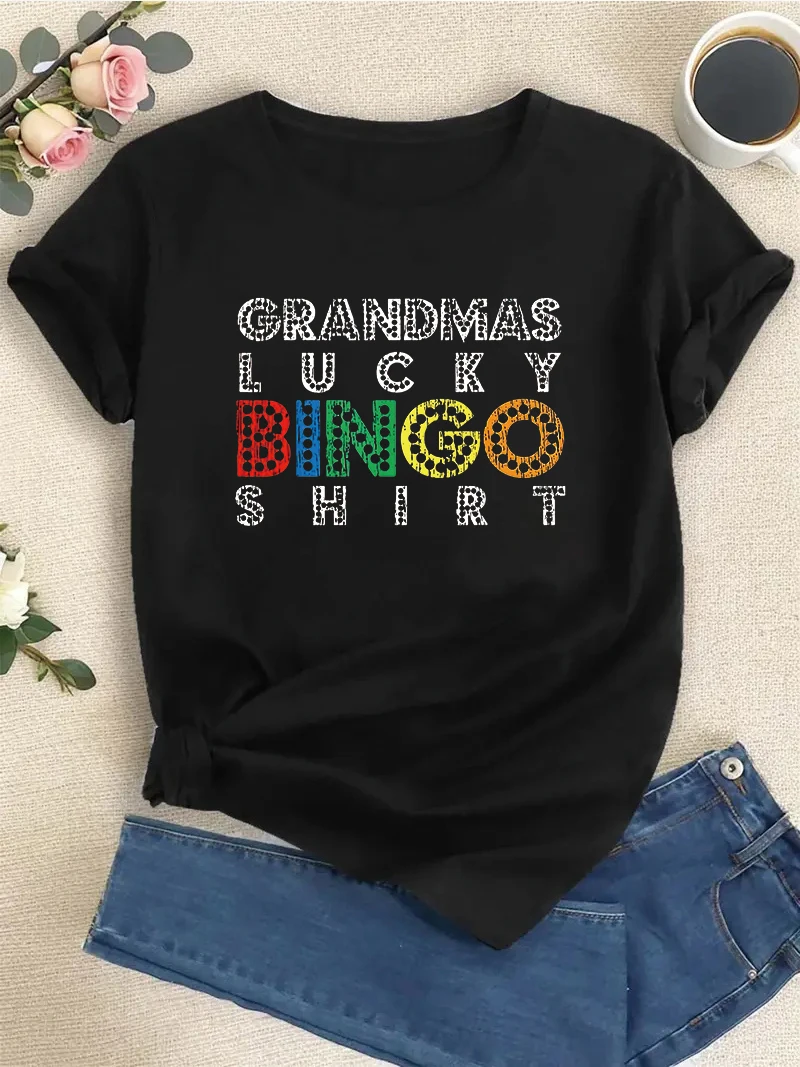 Funny Womens Bingo Grandma Player Gift T-Shirt Summer New Women's Short Sleeved Top Fashion Women's T-shirt