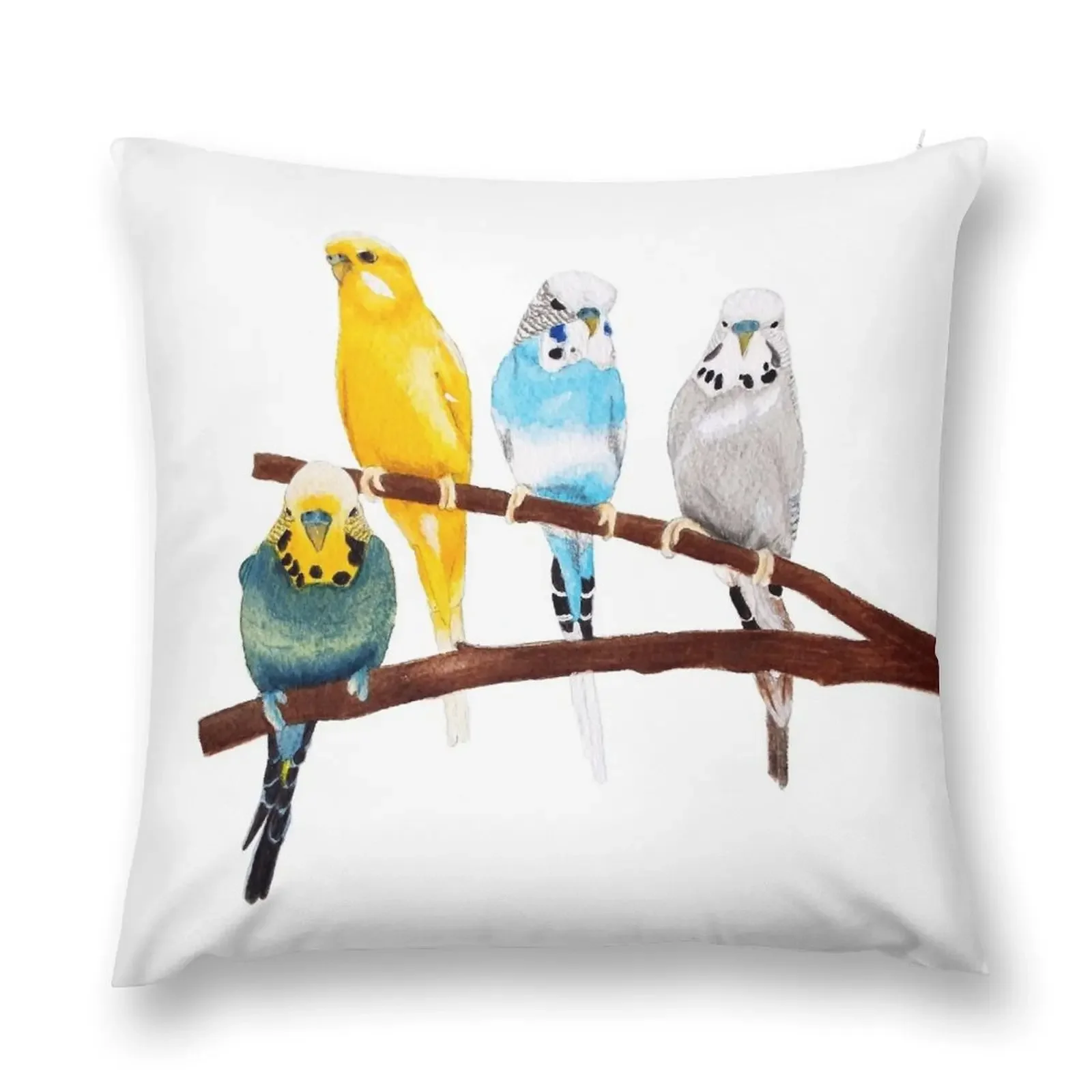 

Four Budgies watercolour Throw Pillow Pillow Cases Decorative Pillowcase pillow