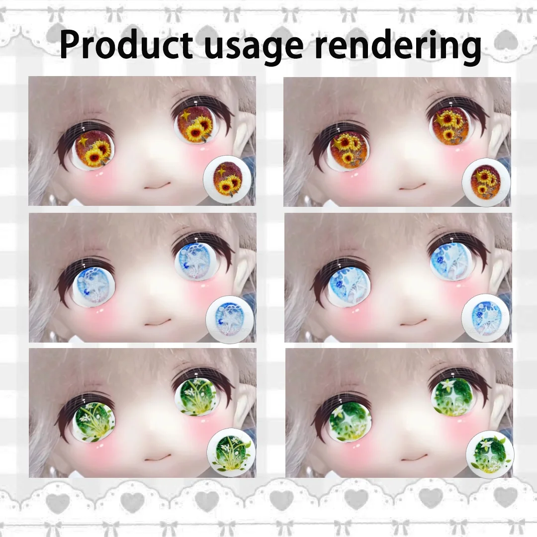 12Pcs Mixed Pattern Sunflower Floral Botanical Blythe BJD Doll Glass Cabochon Eye Chips Pupil Eyes DIY Doll Accessories MS008
