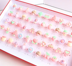 50Pcs/Lot Cute Resin Lovely Flower Cartoon Adjustable Rings Jewelry For Children Girls Boy Kids Mix Style Harmless Birthday Gift