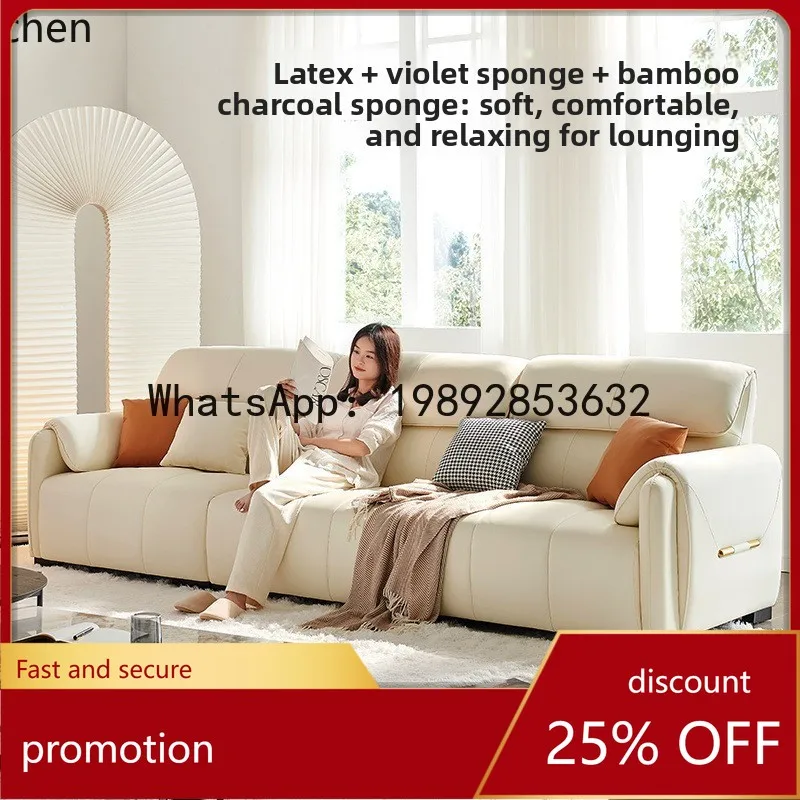 

YFY Light Luxury Top Layer Cowhide Sofa for Living Room Small Apartment Elephant Ear French Cream Style Genuine Leather Sofa