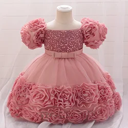 Baby Toddler 3D Rose Petal Flower Girl Birthday Party Graduation Ceremony Dance Party Pageant Dress