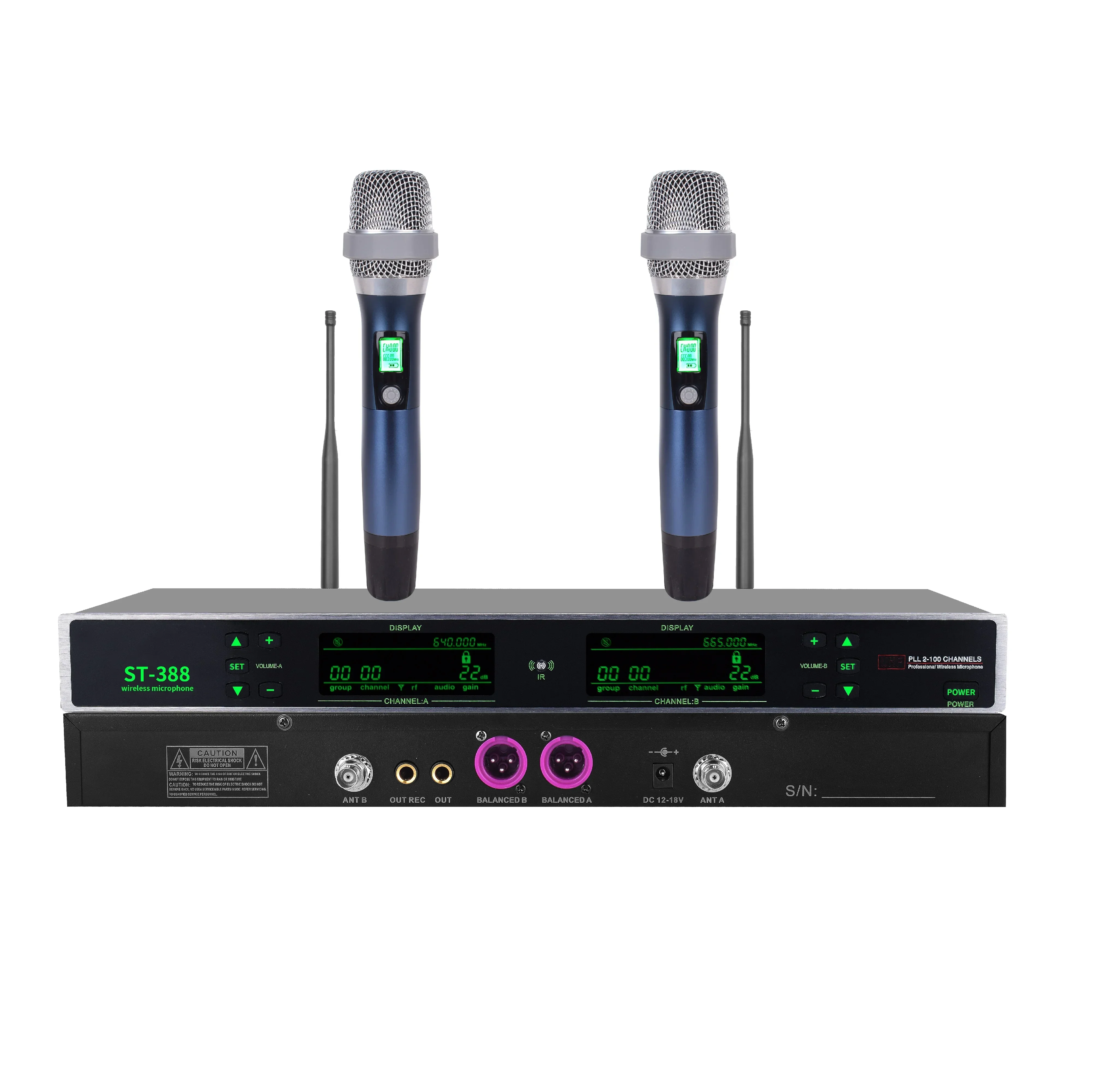 

ST-688 Professional UHF Performance Grade High Quality Dual Channel Wireless Microphone Metal Singing Handheld Microphone DC12V