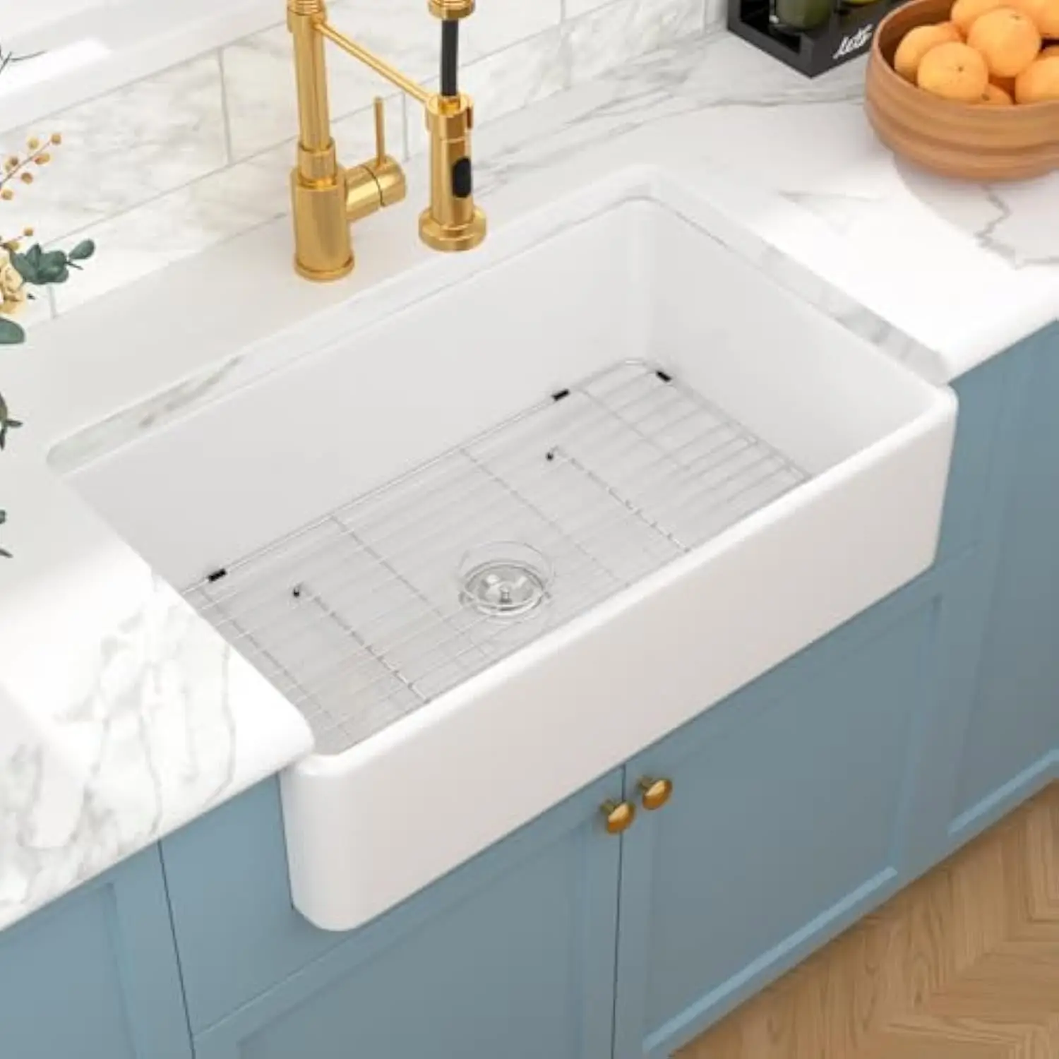 

33 White Farmhouse Sink - 33X20 Inch Kitchen Sink Apron Front Ceramic Porcelain Vitreous Fireclay Single Bowl Farmer Sink Basi