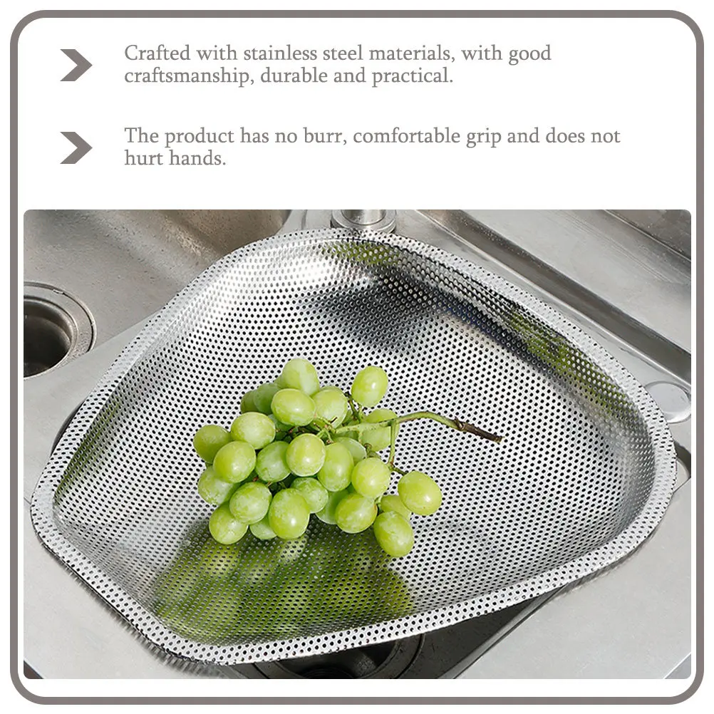 Kitchen Stainless Steel Colander Fruit Vegetable Washing Basket Drain Strainer No Burr Comfortable Grip Practical
